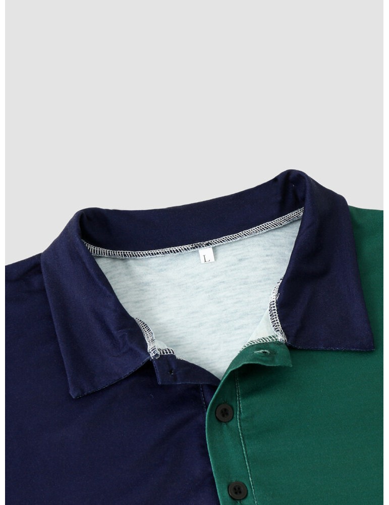 Polo Shirts - Men Colorblock Brief Short Sleeve Half Button Soft Business Polos Shirts