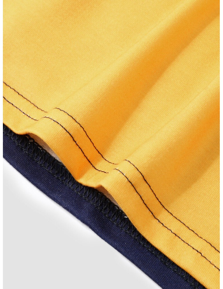 Polo Shirts - Men Colorblock Brief Short Sleeve Half Button Soft Business Polos Shirts