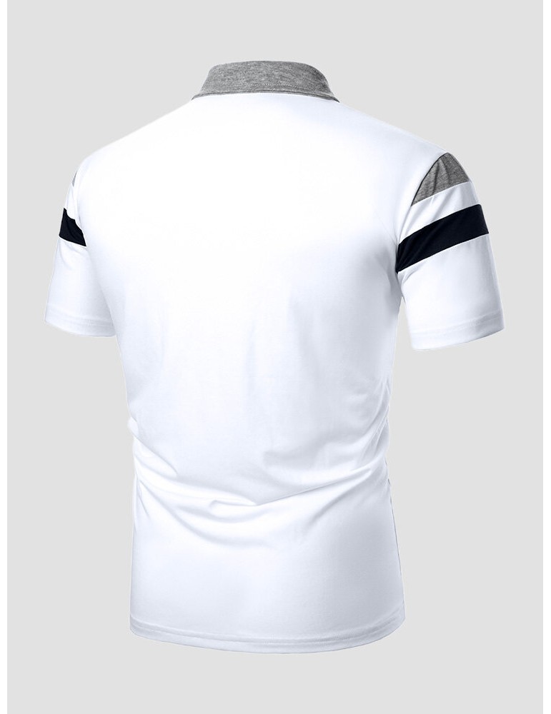 Polo Shirts - Men Colorblock Fit Front Zipper Soft Formal Business Polos Shirts