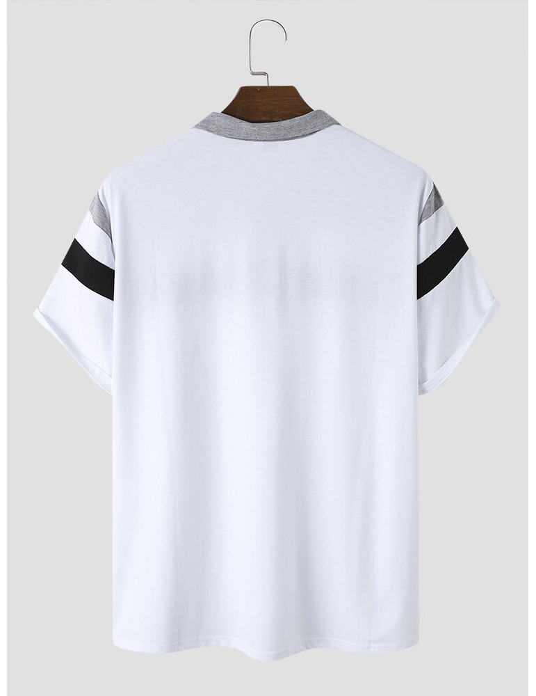 Polo Shirts - Men Colorblock Fit Front Zipper Soft Formal Business Polos Shirts