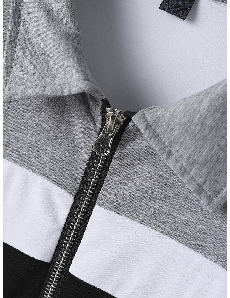 Polo Shirts - Men Colorblock Fit Front Zipper Soft Formal Business Polos Shirts