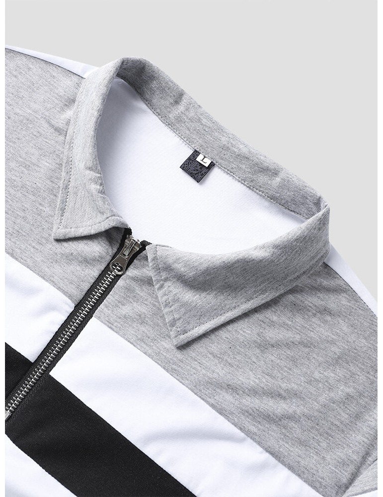 Polo Shirts - Men Colorblock Fit Front Zipper Soft Formal Business Polos Shirts