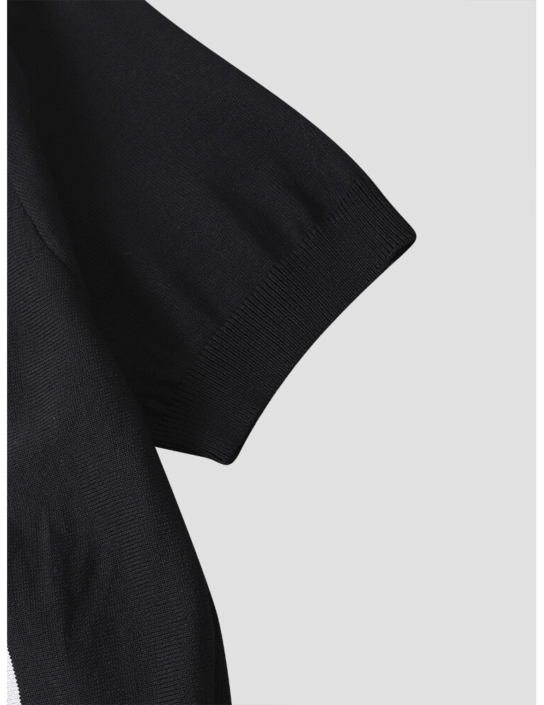 Polo Shirts - Men Colorblock Striped Print Polos Collar Zipper Short Sleeve Casual Polos Shirts