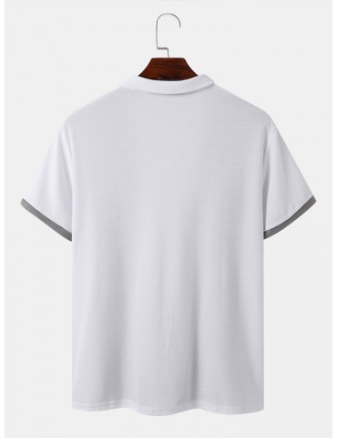 Men Contrast Colorblock Brief Front Zipper Soft Short Sleeve Polos Shirts