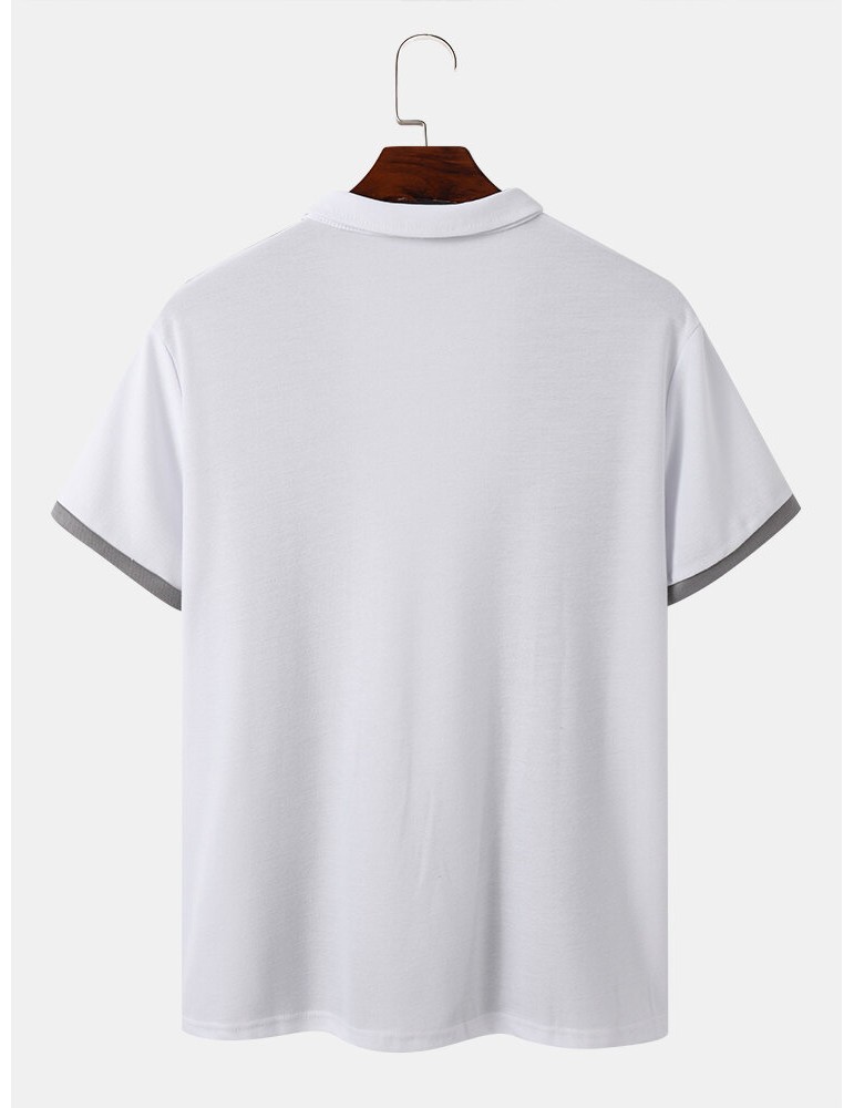 Polo Shirts - Men Contrast Colorblock Brief Front Zipper Soft Short Sleeve Polos Shirts