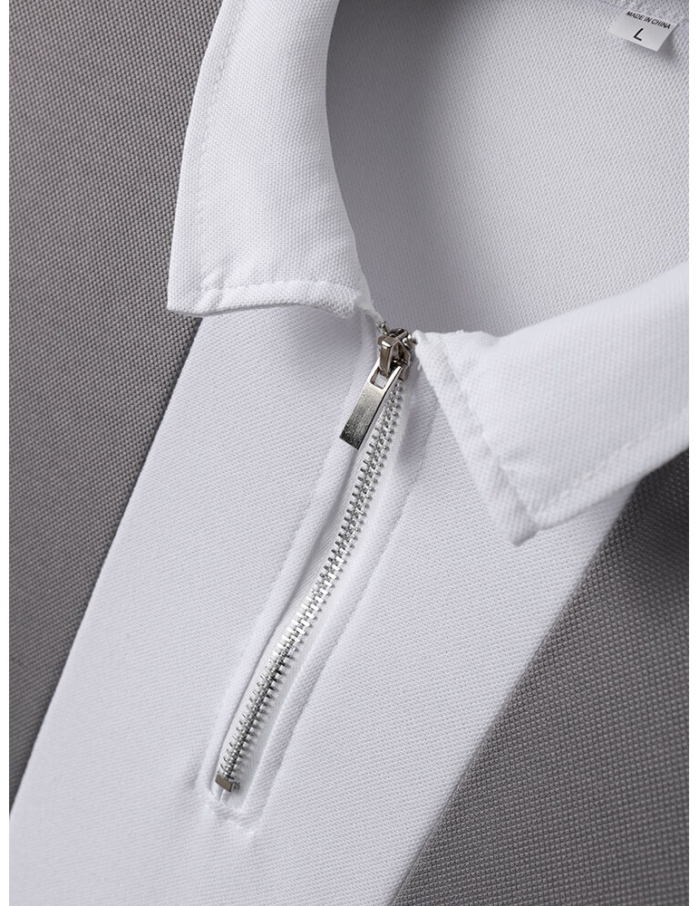 Polo Shirts - Men Contrast Colorblock Brief Front Zipper Soft Short Sleeve Polos Shirts