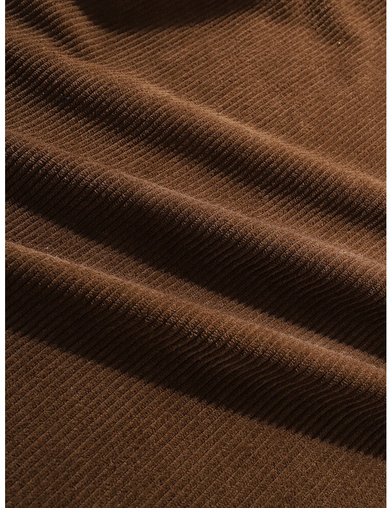 Mens Solid Color Basic Style Corduroy Lapel Short Sleeve Henley Shirt