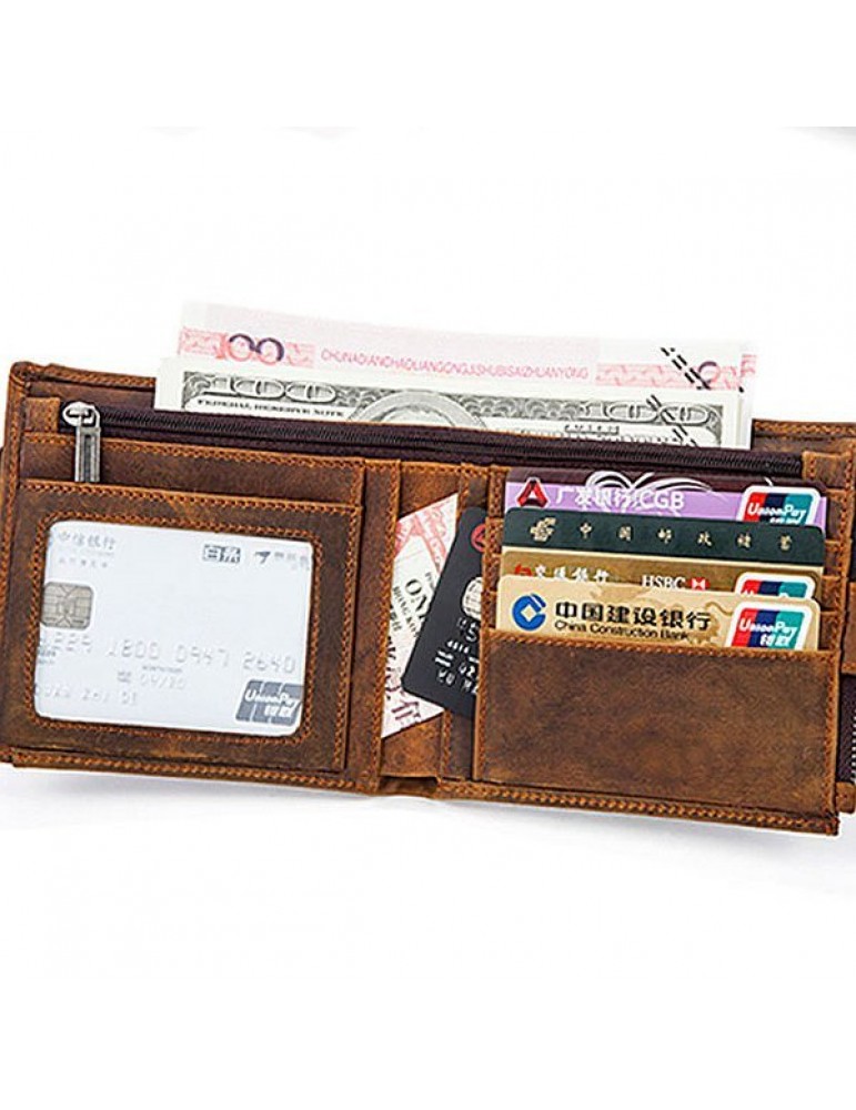Men's Wallets - Genuine Leather 12 Card Slots Bifold Wallet Vintage Coin Bag For Men