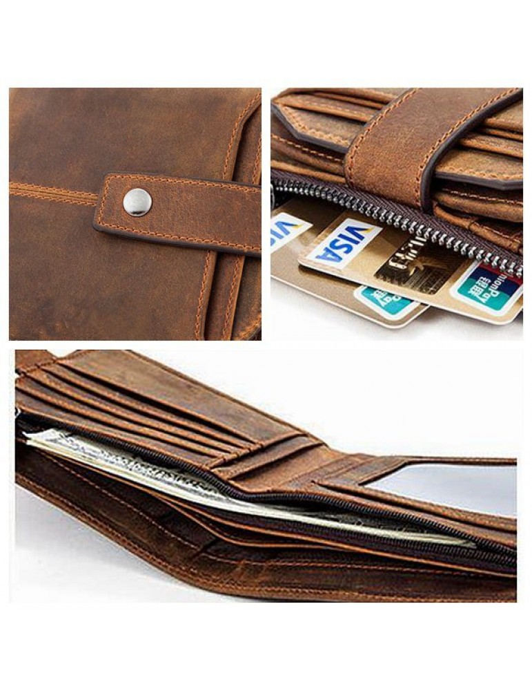 Men's Wallets - Genuine Leather 12 Card Slots Bifold Wallet Vintage Coin Bag For Men
