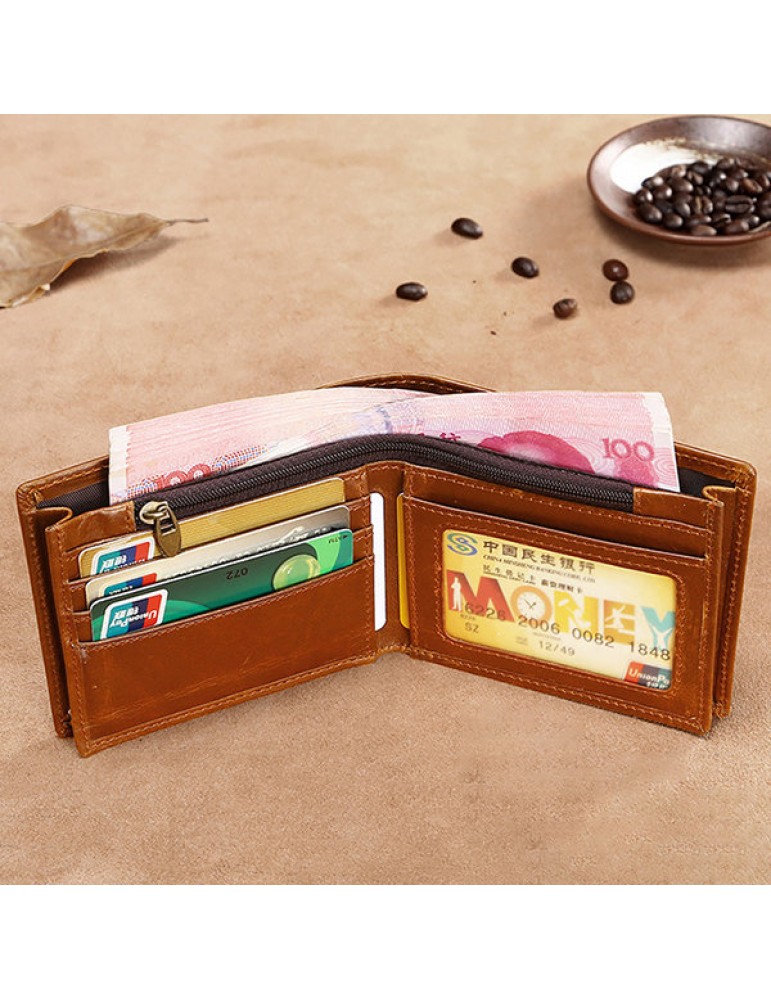 RFID Antimagnetic Vintage Multi-functional Genuine Leather Wallet For Men