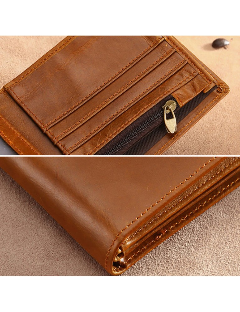 RFID Antimagnetic Vintage Multi-functional Genuine Leather Wallet For Men