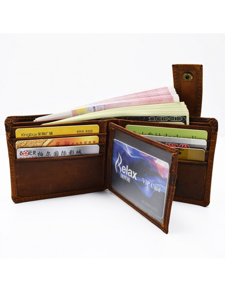 Men's Wallets - Vintage Genuine Leather 11 Card Slots Trifold Short Wallet For Men