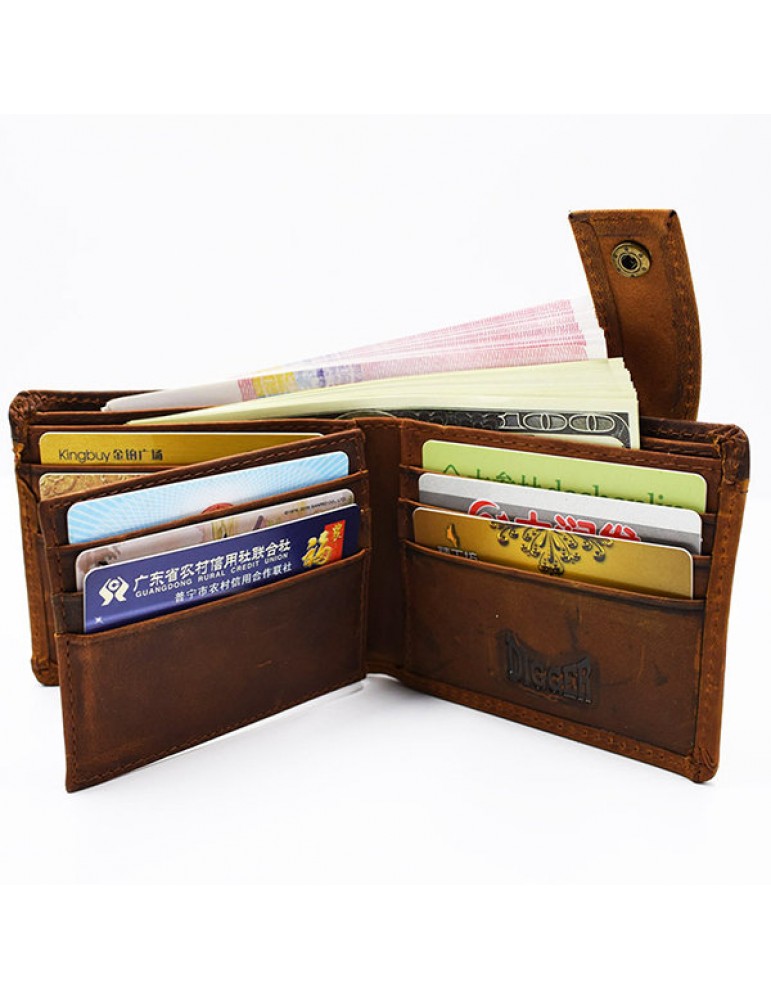 Men's Wallets - Vintage Genuine Leather 11 Card Slots Trifold Short Wallet For Men