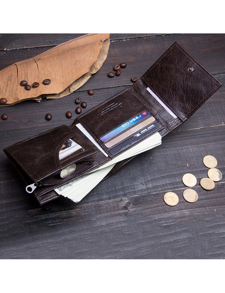 Men's Wallets - Vintage Genuine Leather Cowboy Trifold Wallet For Men