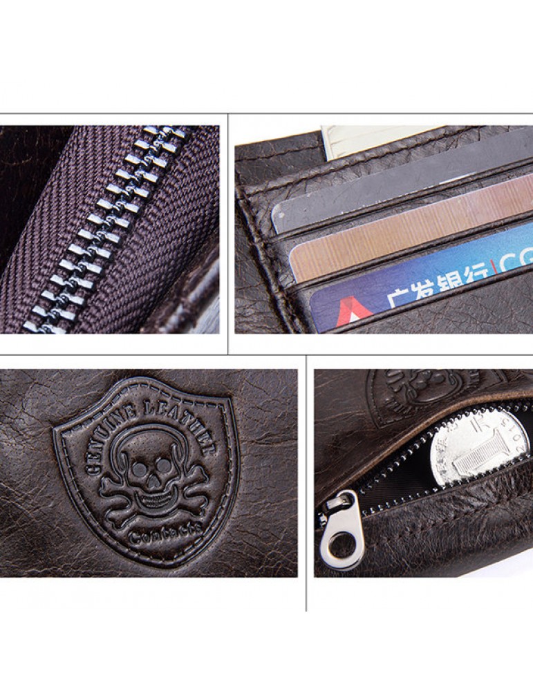 Men's Wallets - Vintage Genuine Leather Cowboy Trifold Wallet For Men