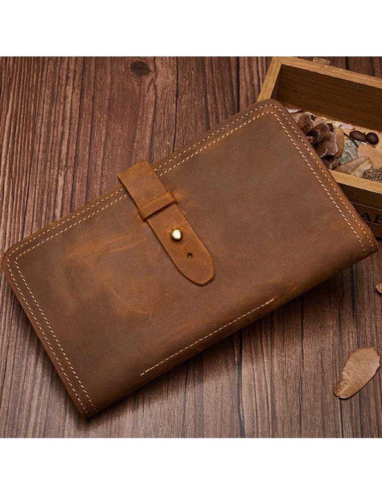 Vintage Genuine Leather Passport Long Wallet Clutch Bag For Men