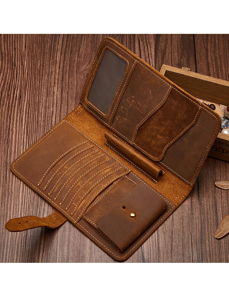 Vintage Genuine Leather Passport Long Wallet Clutch Bag For Men