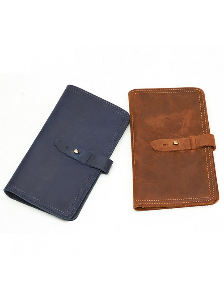 Vintage Genuine Leather Passport Long Wallet Clutch Bag For Men