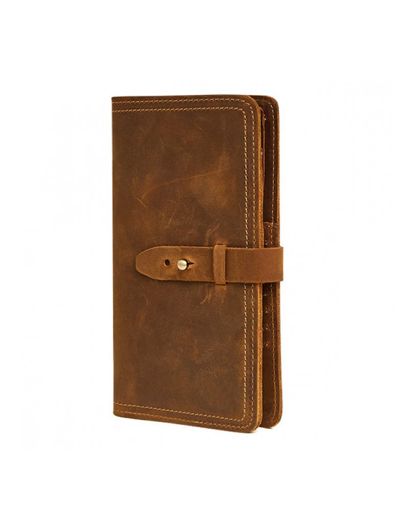 Vintage Genuine Leather Passport Long Wallet Clutch Bag For Men