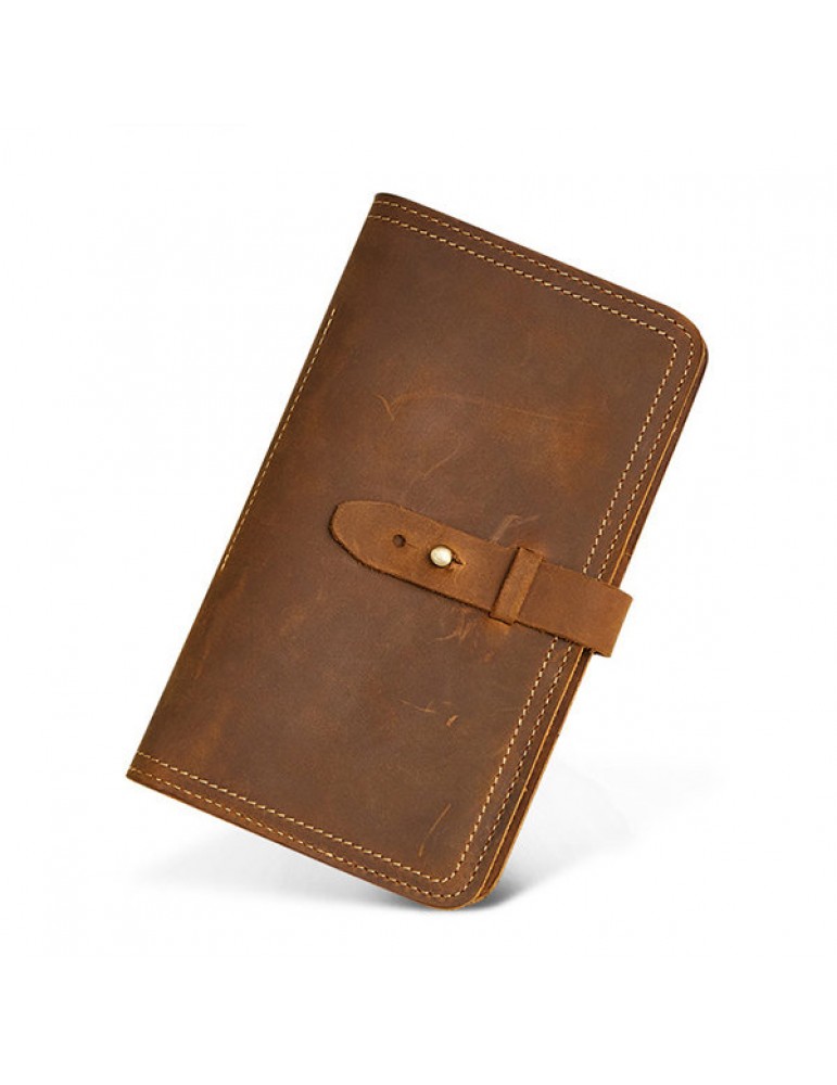Vintage Genuine Leather Passport Long Wallet Clutch Bag For Men