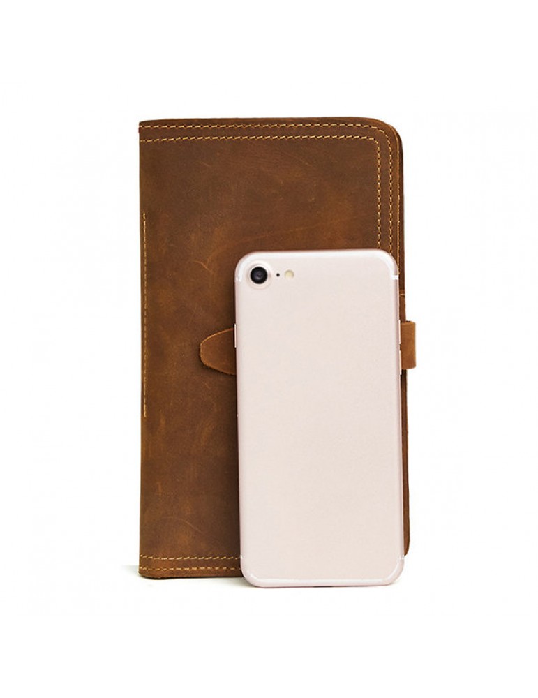 Vintage Genuine Leather Passport Long Wallet Clutch Bag For Men