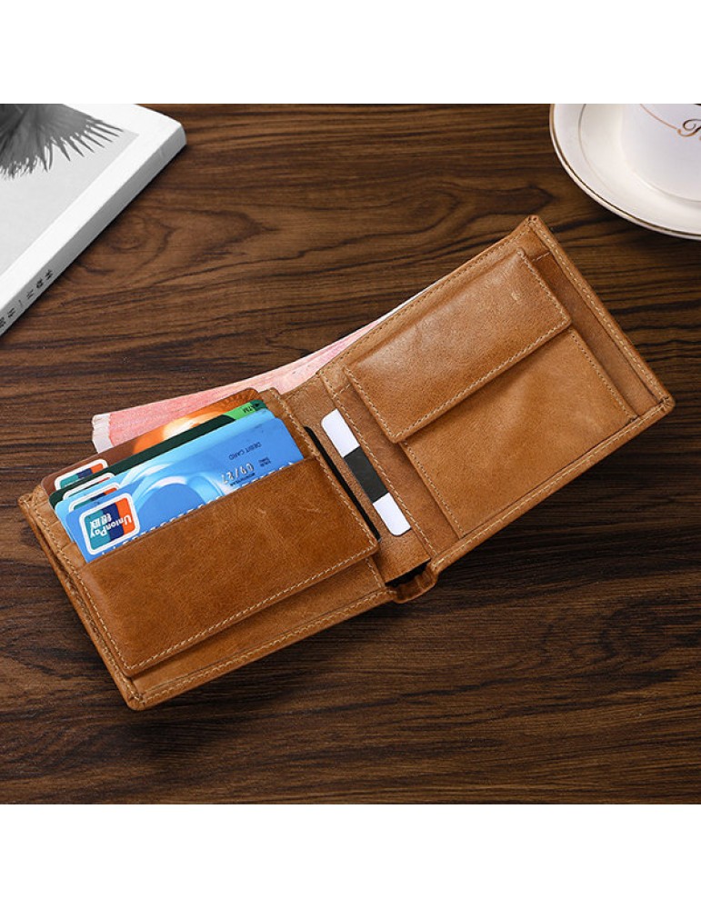 Men's Wallets - Vintage RFID Antimagnetic Genuine Leather Multi-functional Trifold Wallet For Men