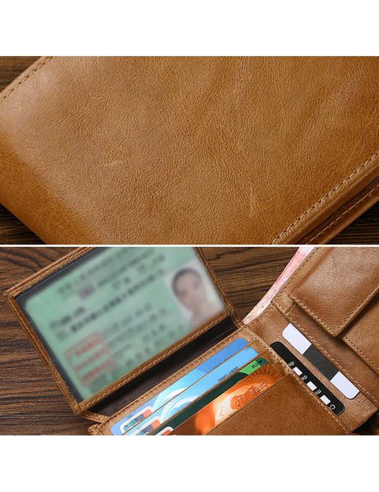 Men's Wallets - Vintage RFID Antimagnetic Genuine Leather Multi-functional Trifold Wallet For Men