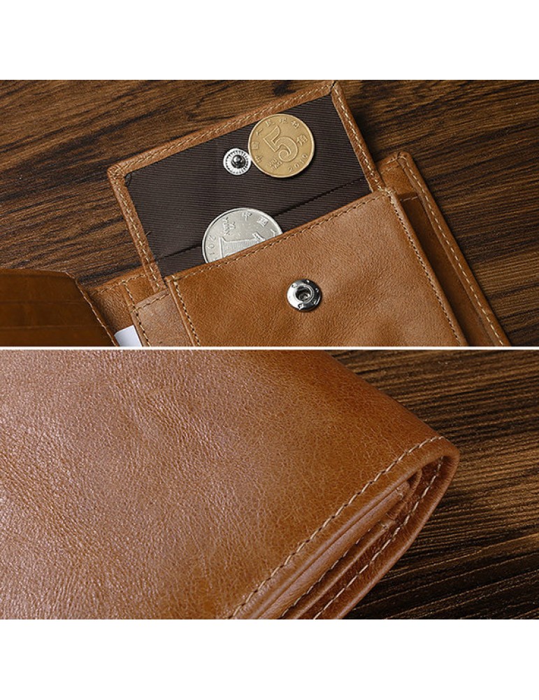 Men's Wallets - Vintage RFID Antimagnetic Genuine Leather Multi-functional Trifold Wallet For Men