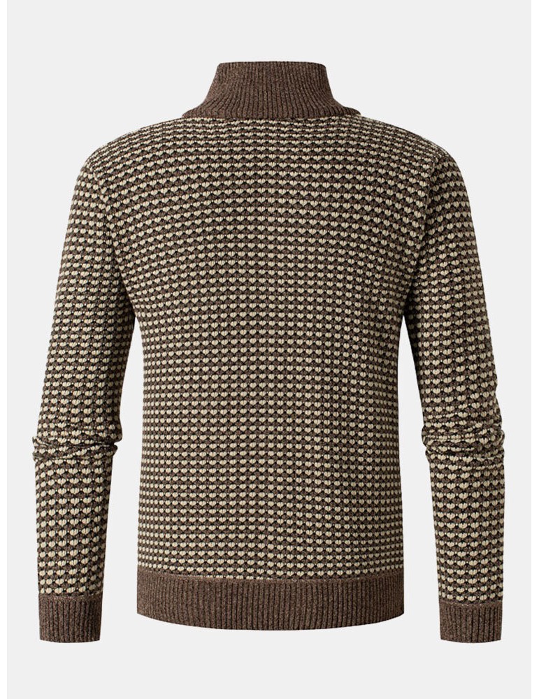 Sweaters - Men Vintage Knitted Stand Collar Contrast Color Plus Velvets Half Zipper Sweater Sweaters