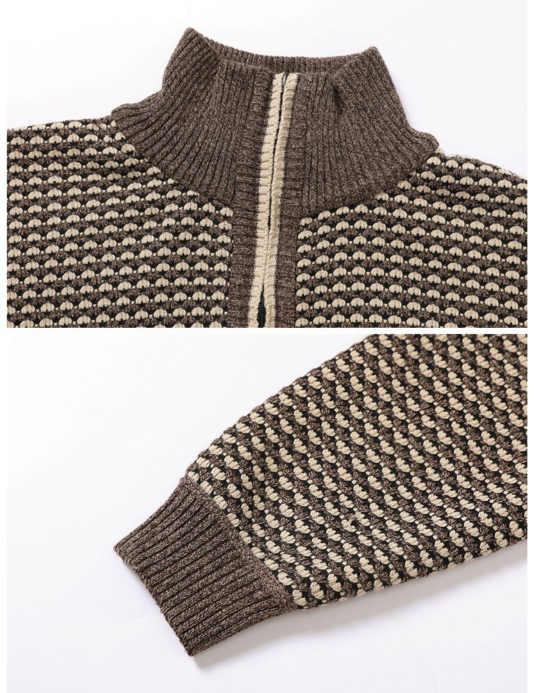Sweaters - Men Vintage Knitted Stand Collar Contrast Color Plus Velvets Half Zipper Sweater Sweaters