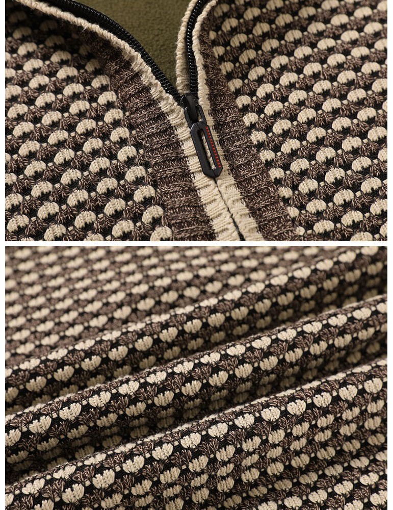 Sweaters - Men Vintage Knitted Stand Collar Contrast Color Plus Velvets Half Zipper Sweater Sweaters