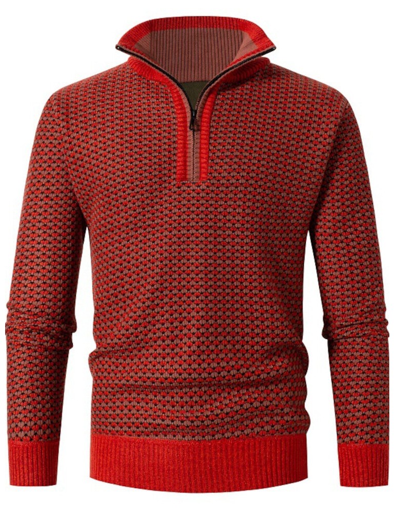 Sweaters - Men Vintage Knitted Stand Collar Contrast Color Plus Velvets Half Zipper Sweater Sweaters