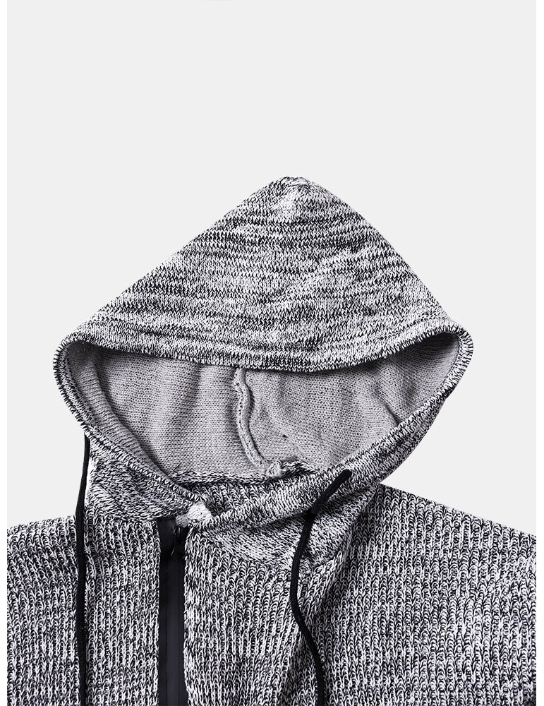 Sweaters - Mens Letter Pattern Half Zip Vintage Knitted Drawstring Sweater Hoodies